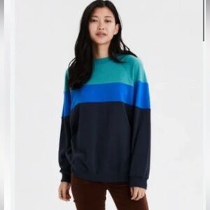 American Eagle Outfitters Colorblock Sweater - Teal, Blue, and Navy